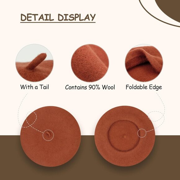 Women Wool Beret Hat French Style Solid Color - Picture 2 of 8